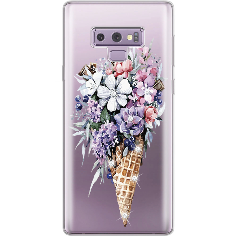 Чехол со стразами Samsung N960 Galaxy Note 9 Ice Cream Flowers