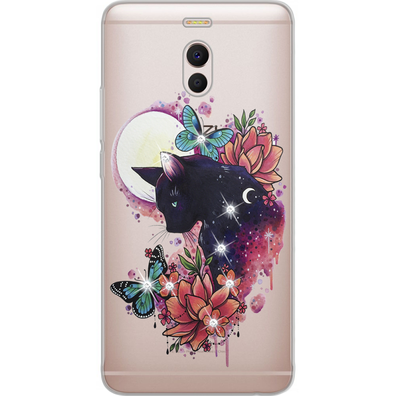 Чехол со стразами Meizu M6 Note Cat in Flowers