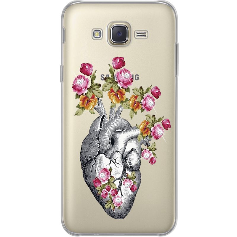 Чехол со стразами Samsung J700H Galaxy J7 Heart