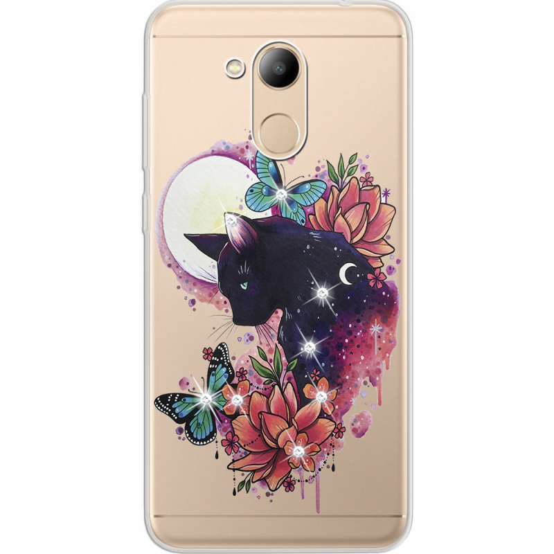 Чехол со стразами Huawei Honor 6C Pro Cat in Flowers