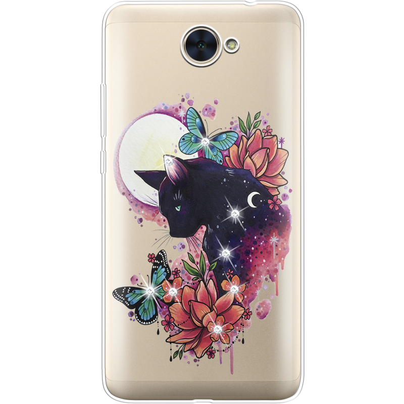 Чехол со стразами Huawei Y7 2017 Cat in Flowers