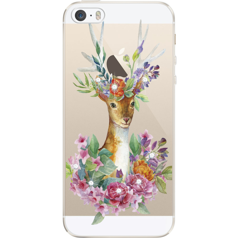 Чехол со стразами Apple iPhone 5 / 5S / 5SE Deer with flowers