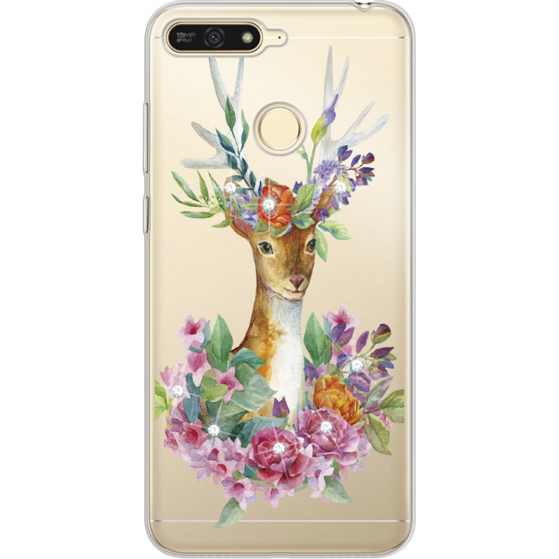 Чехол со стразами Huawei Y6 Prime 2018 / Honor 7A Pro Deer with flowers