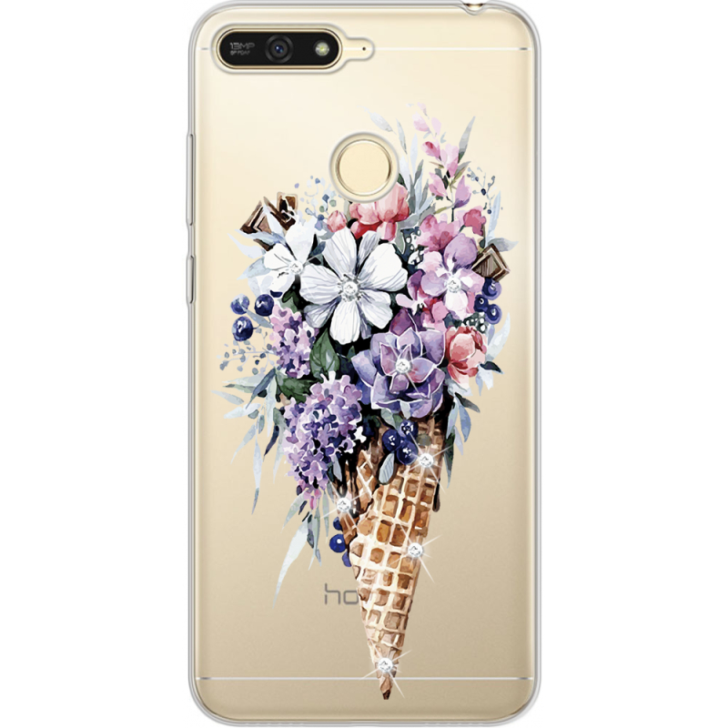 Чехол со стразами Huawei Y6 Prime 2018 / Honor 7A Pro Ice Cream Flowers
