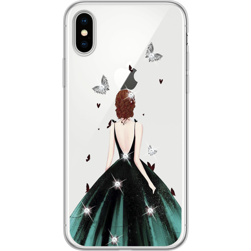 Чехол со стразами Apple iPhone X Girl in the green dress