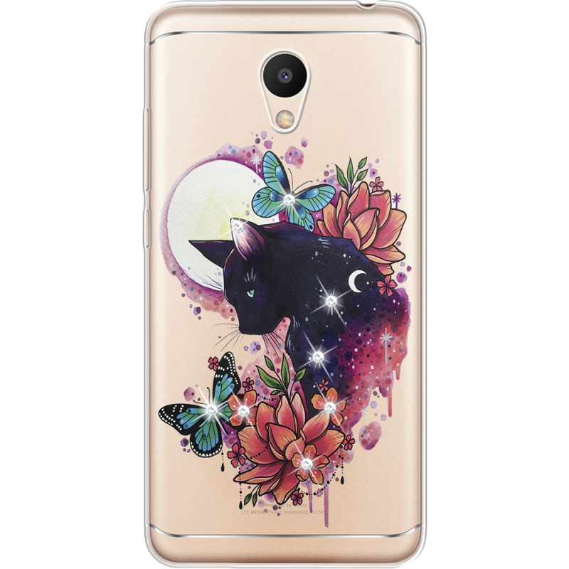 Чехол со стразами Meizu M6 Cat in Flowers