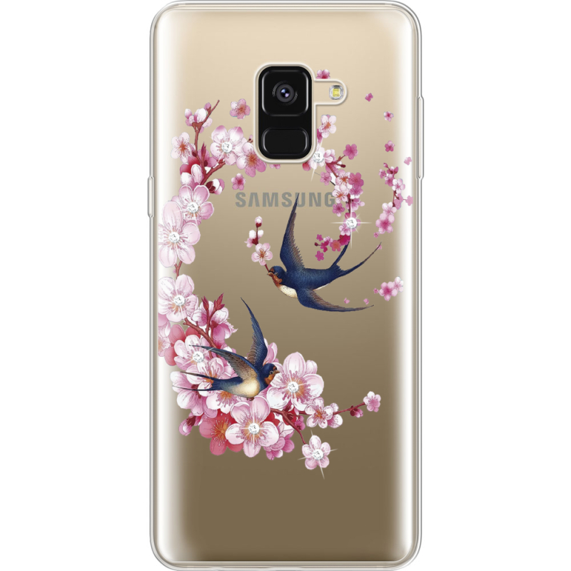 Чехол со стразами Samsung A530 Galaxy A8 (2018) Swallows and Bloom