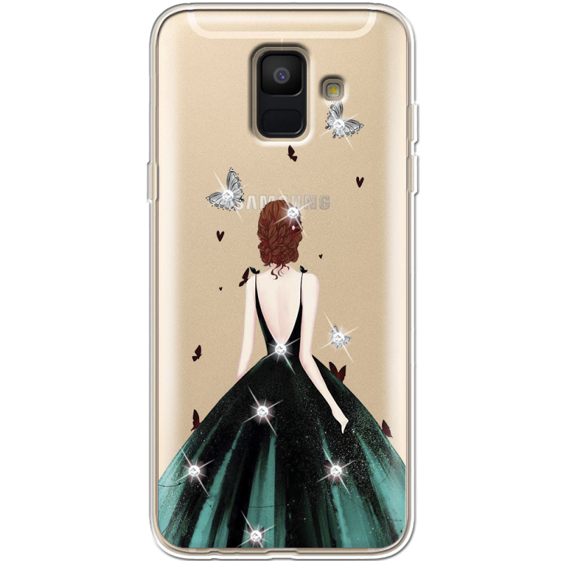 Чехол со стразами Samsung A600 Galaxy A6 2018 Girl in the green dress