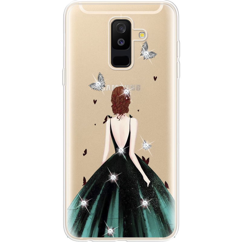 Чехол со стразами Samsung A605 Galaxy A6 Plus 2018 Girl in the green dress