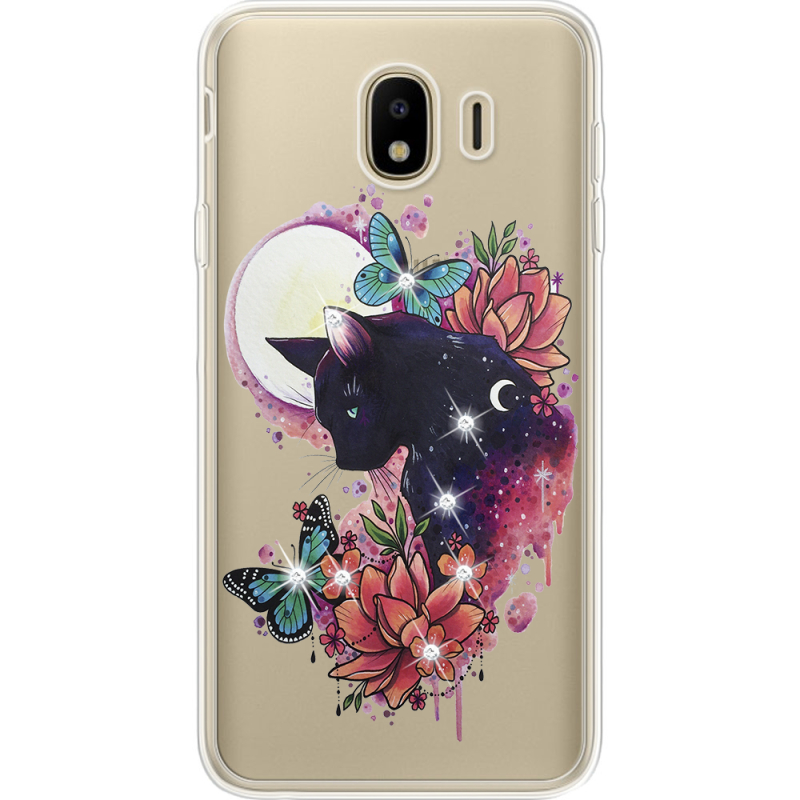 Чехол со стразами Samsung J400 Galaxy J4 2018 Cat in Flowers