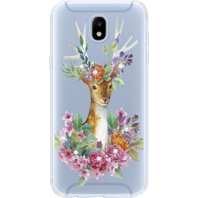Чехол со стразами Samsung J530 Galaxy J5 2017 Deer with flowers