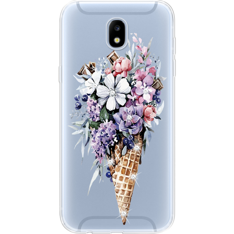 Чехол со стразами Samsung J530 Galaxy J5 2017 Ice Cream Flowers
