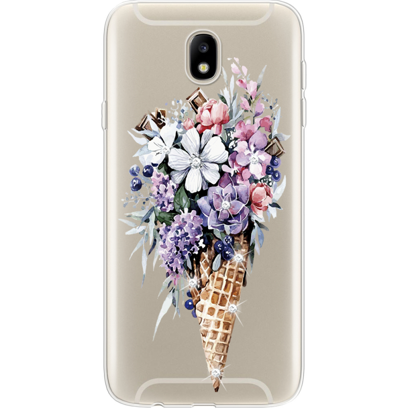 Чехол со стразами Samsung J730 Galaxy J7 2017 Ice Cream Flowers