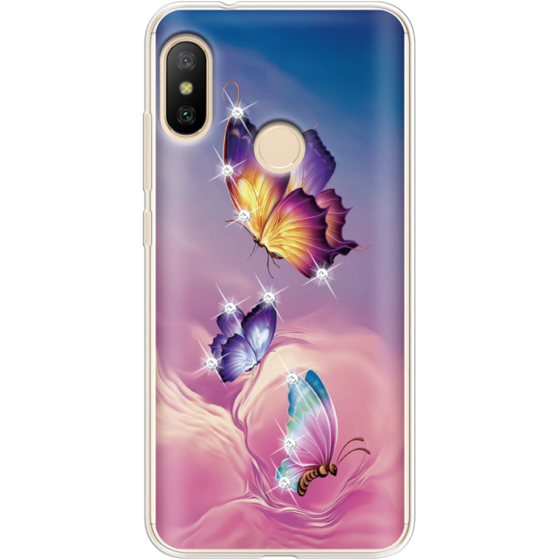 Чехол со стразами Xiaomi Mi A2 Lite Butterflies