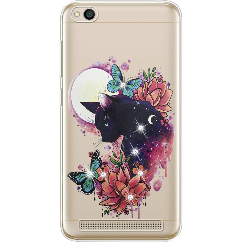 Чехол со стразами Xiaomi Redmi 5A Cat in Flowers