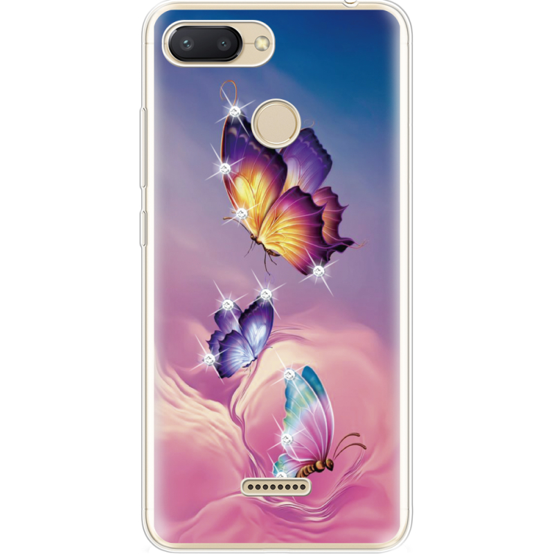 Чехол со стразами Xiaomi Redmi 6 Butterflies