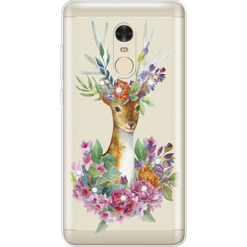 Чехол со стразами Xiaomi Redmi Note 4 Deer with flowers