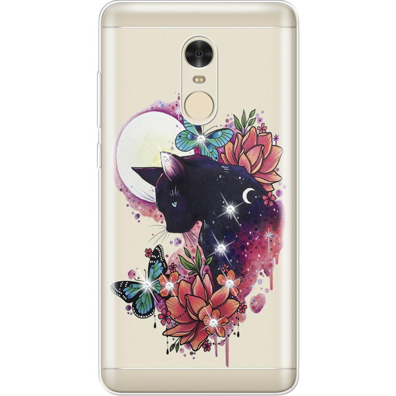 Чехол со стразами Xiaomi Redmi Note 4 Cat in Flowers