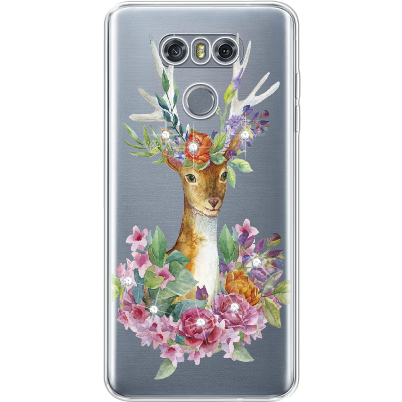 Чехол со стразами LG G6 Deer with flowers