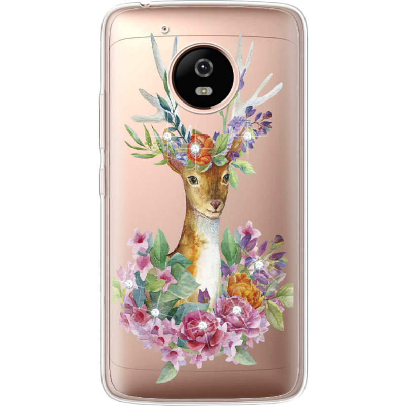 Чехол со стразами Motorola Moto G5 XT1676 Deer with flowers
