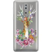 Чехол со стразами Nokia 8 Deer with flowers
