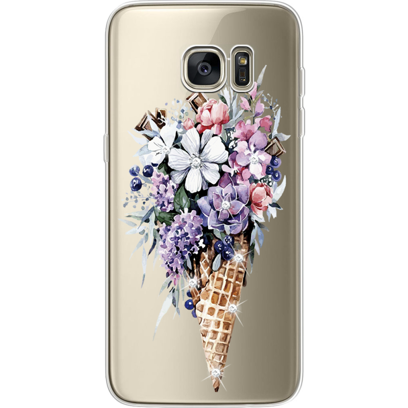 Чехол со стразами Samsung G935 Galaxy S7 Edge Ice Cream Flowers
