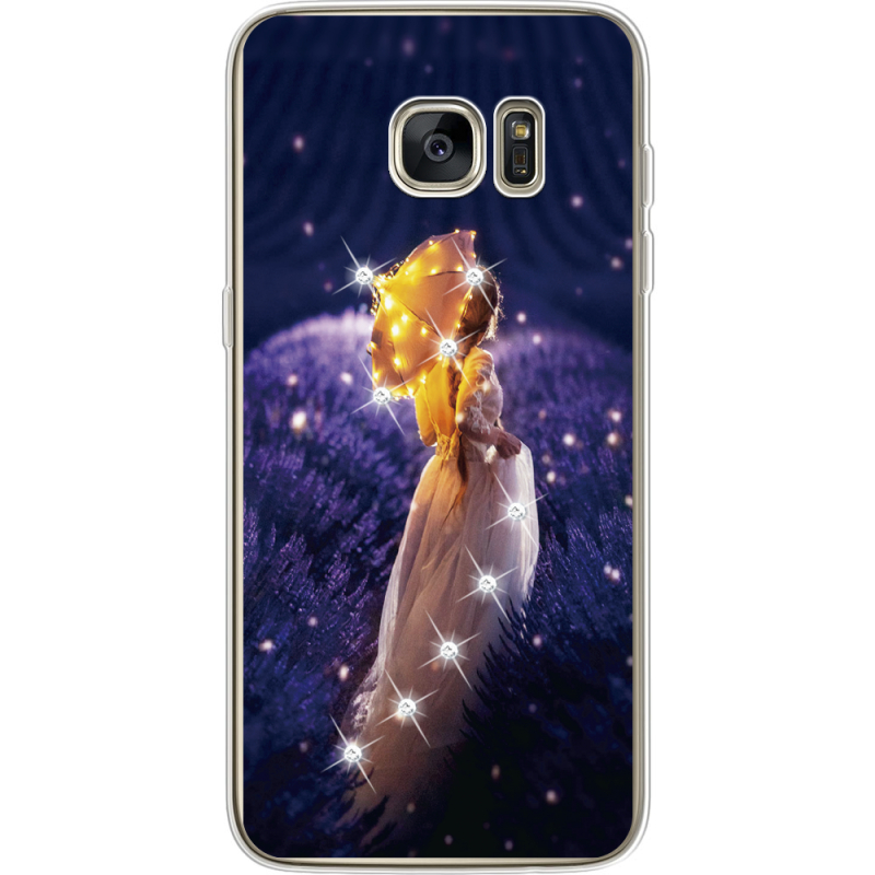 Чехол со стразами Samsung G935 Galaxy S7 Edge Girl with Umbrella
