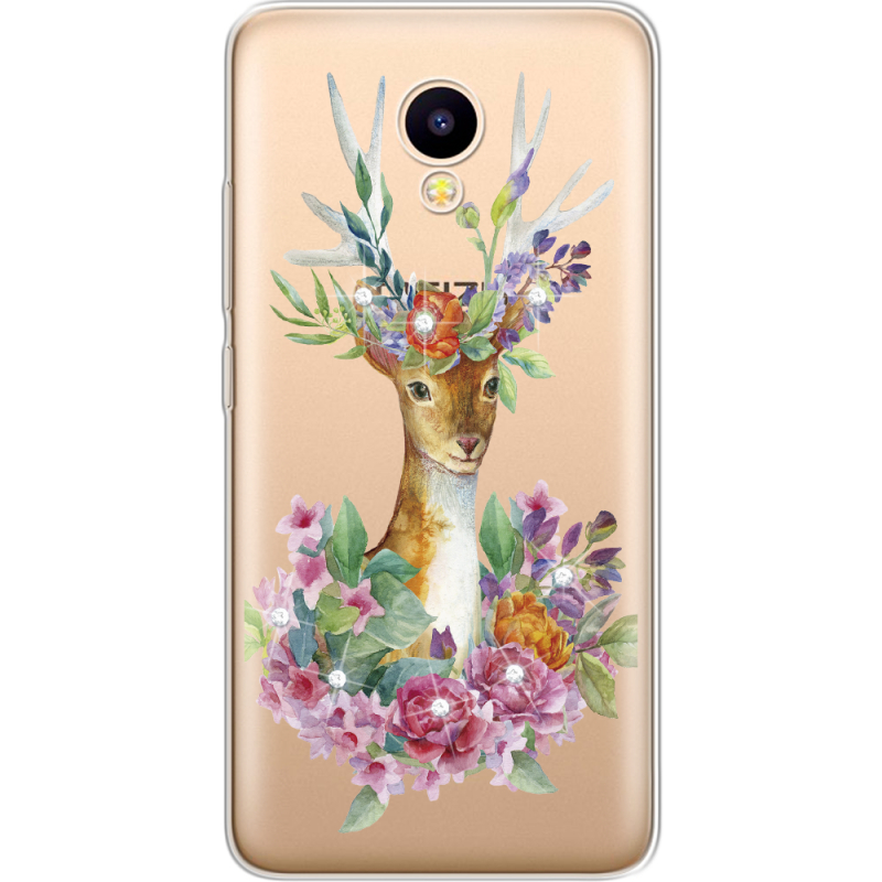 Чехол со стразами Meizu M5C Deer with flowers
