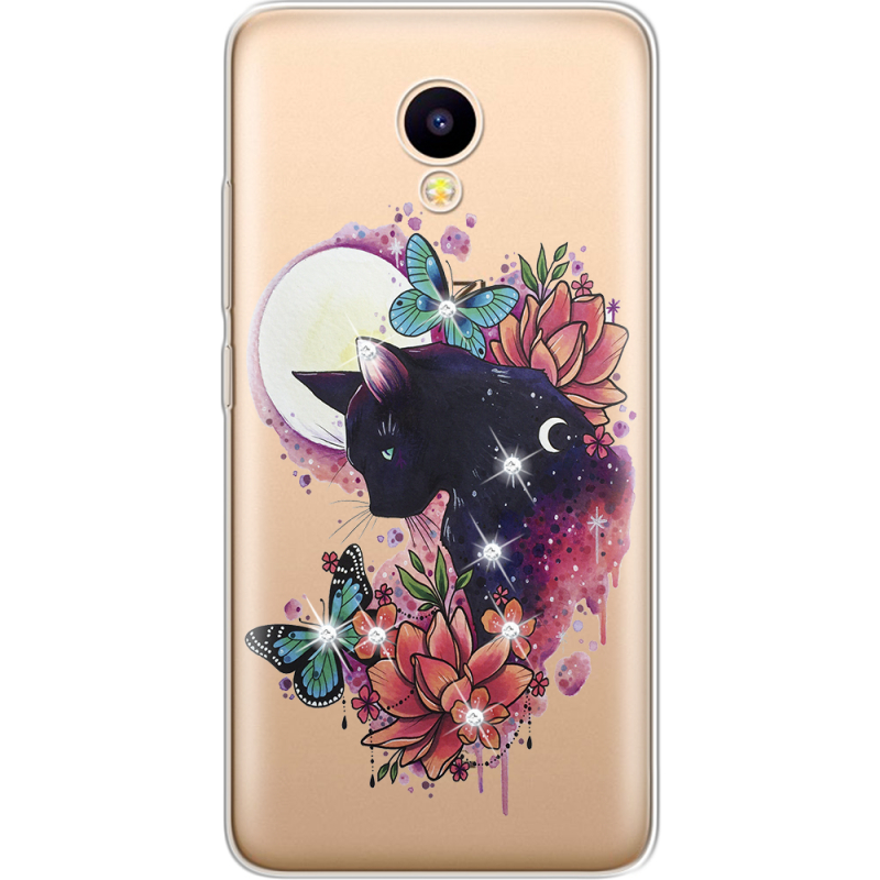 Чехол со стразами Meizu M5C Cat in Flowers