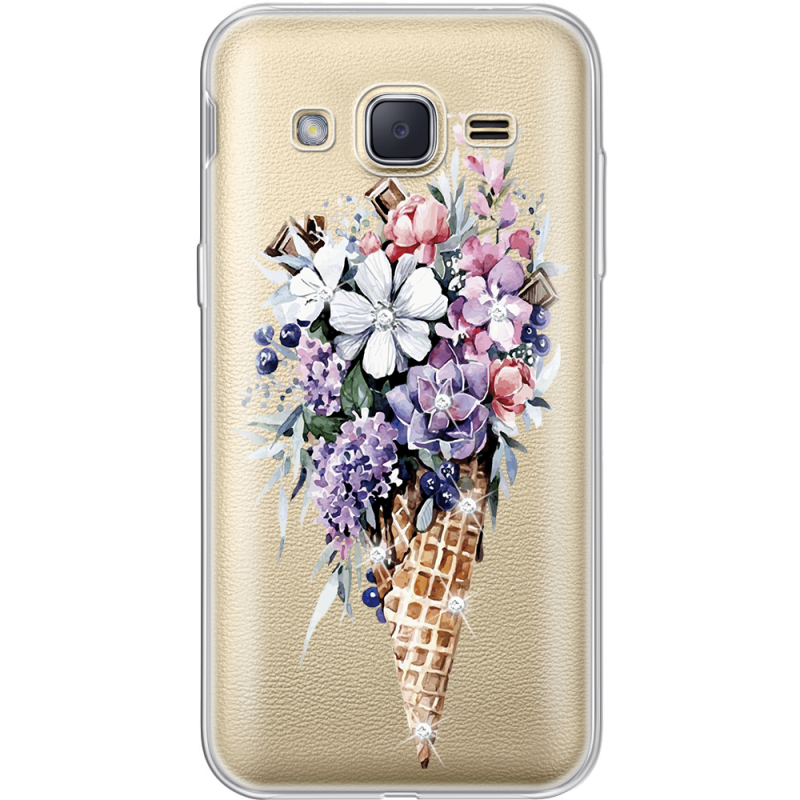 Чехол со стразами Samsung J200H Galaxy J2 Ice Cream Flowers