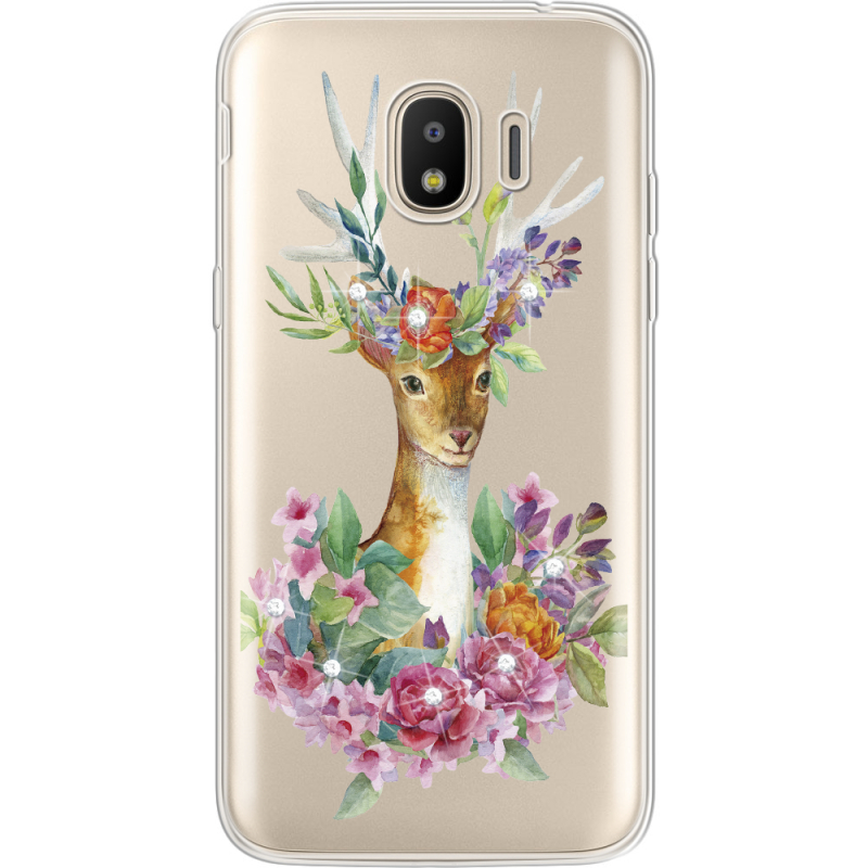 Чехол со стразами Samsung J250 Galaxy J2 (2018) Deer with flowers
