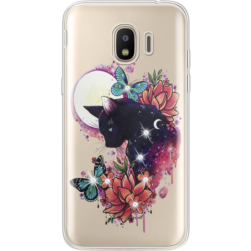 Чехол со стразами Samsung J250 Galaxy J2 (2018) Cat in Flowers