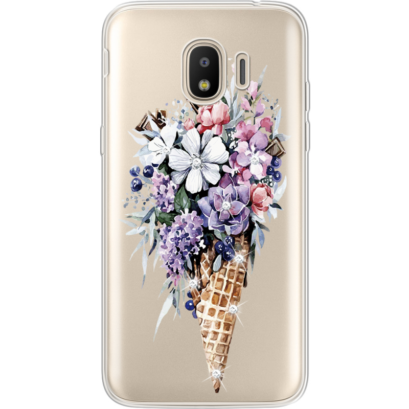 Чехол со стразами Samsung J250 Galaxy J2 (2018) Ice Cream Flowers