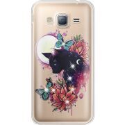 Чехол со стразами Samsung J320 Galaxy J3 Cat in Flowers