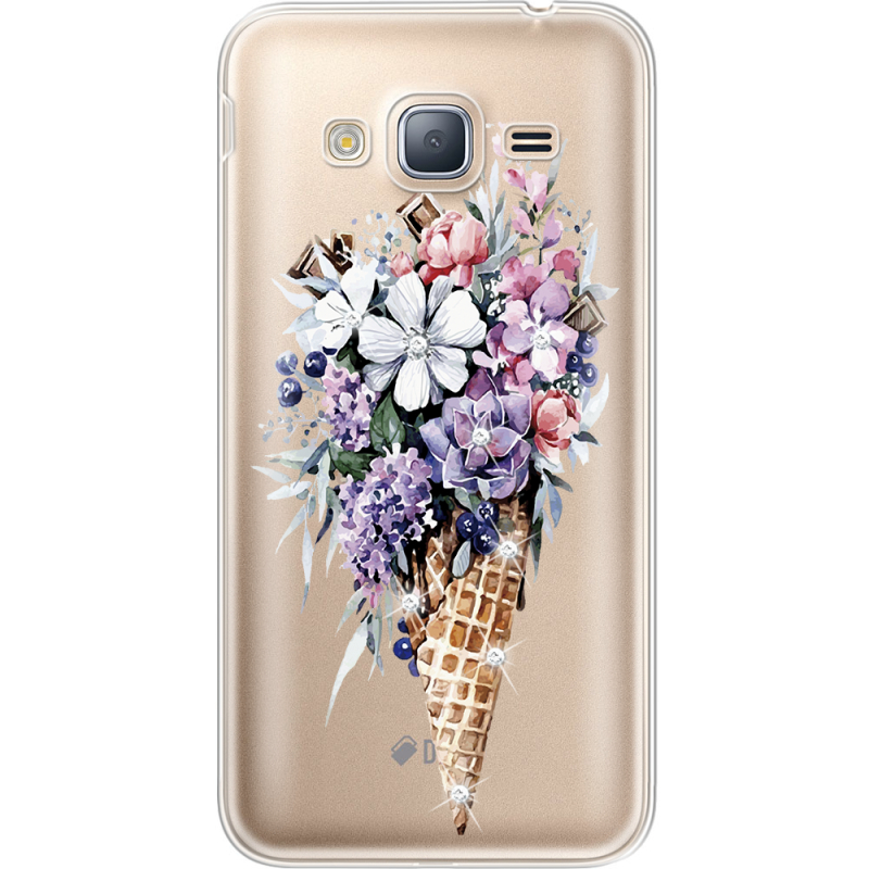 Чехол со стразами Samsung J320 Galaxy J3 Ice Cream Flowers