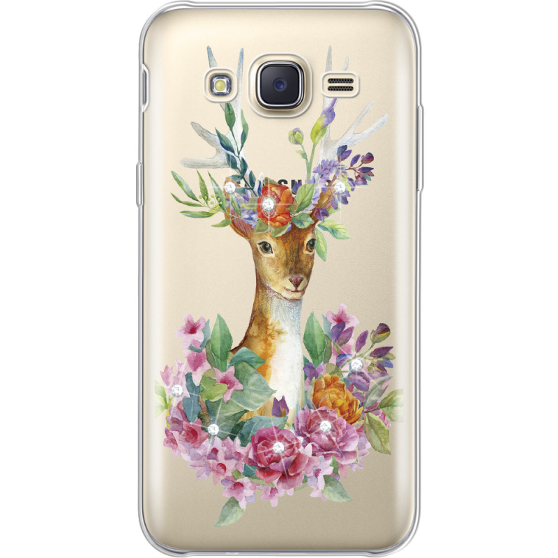 Чехол со стразами Samsung J500H Galaxy J5 Deer with flowers