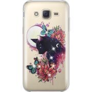 Чехол со стразами Samsung J500H Galaxy J5 Cat in Flowers
