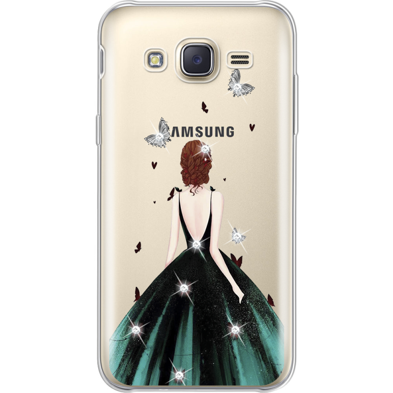 Чехол со стразами Samsung J500H Galaxy J5 Girl in the green dress