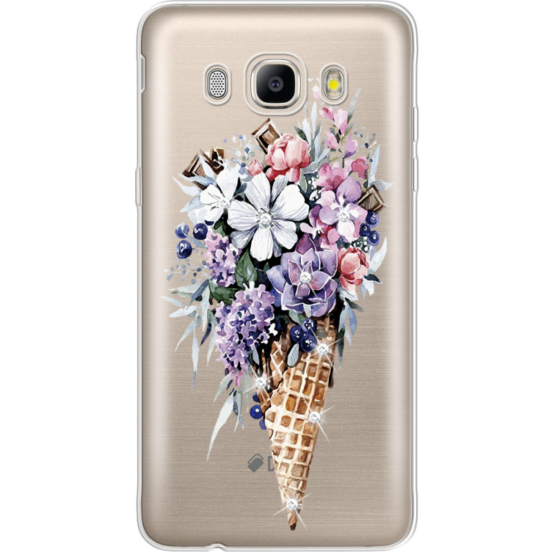 Чехол со стразами Samsung J510 Galaxy J5 2016 Ice Cream Flowers