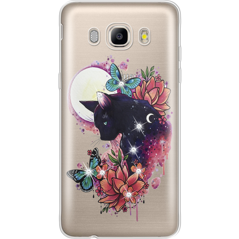 Чехол со стразами Samsung J710 Galaxy J7 2016 Cat in Flowers