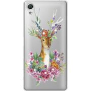 Чехол со стразами Sony Xperia X F5122 Deer with flowers