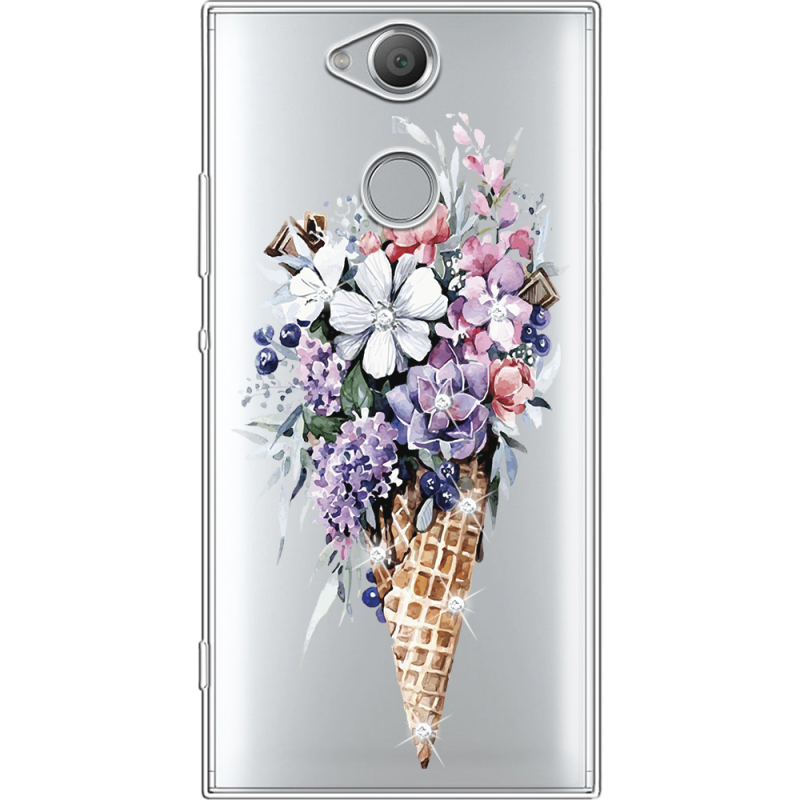 Чехол со стразами Sony Xperia XA2 H4113 Ice Cream Flowers