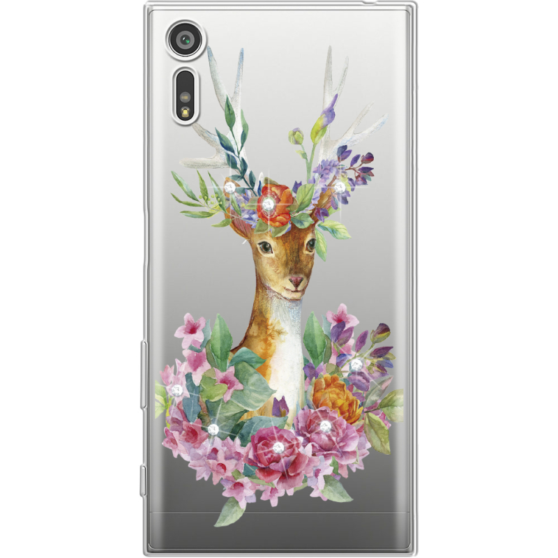 Чехол со стразами Sony Xperia XZ F8332 Deer with flowers