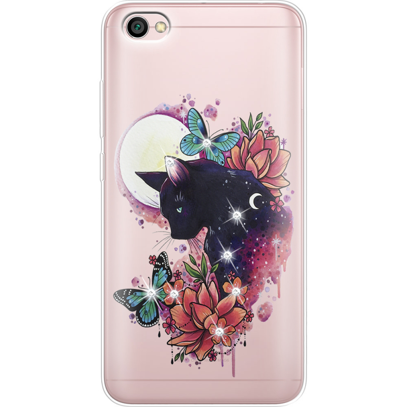 Чехол со стразами Xiaomi Redmi Note 5A Cat in Flowers