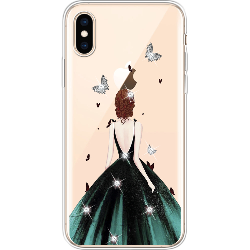 Чехол со стразами Apple iPhone XS Girl in the green dress