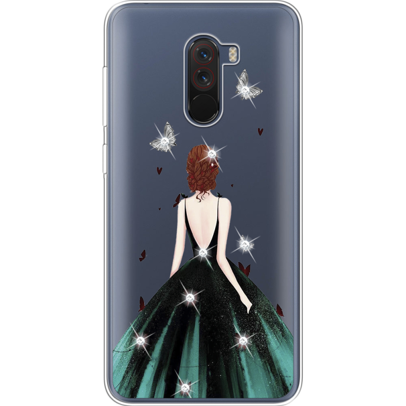 Чехол со стразами Xiaomi Pocophone F1 Girl in the green dress