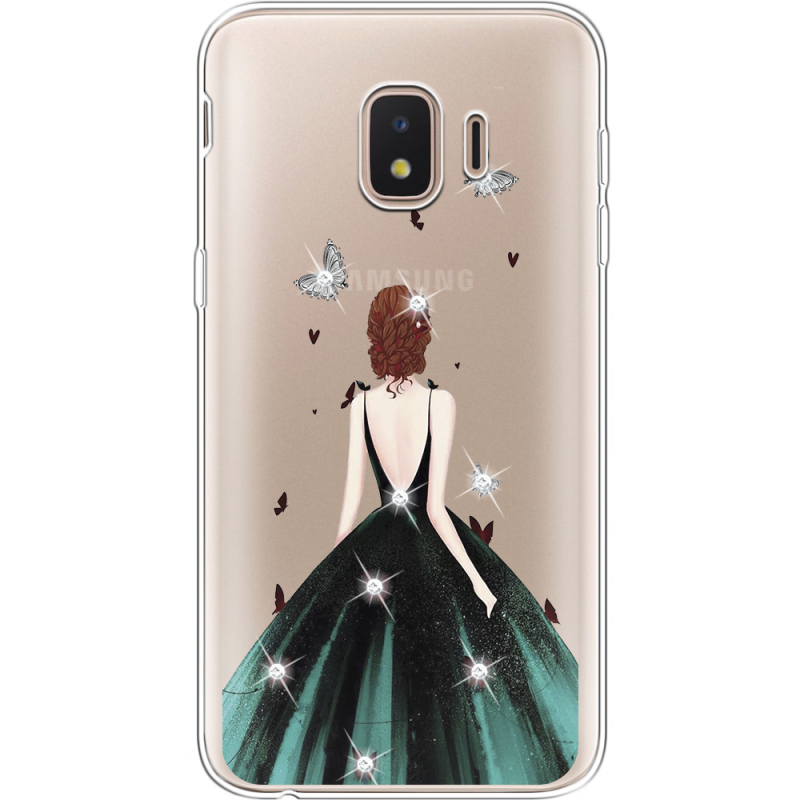 Чехол со стразами Samsung J260 Galaxy J2 Core Girl in the green dress