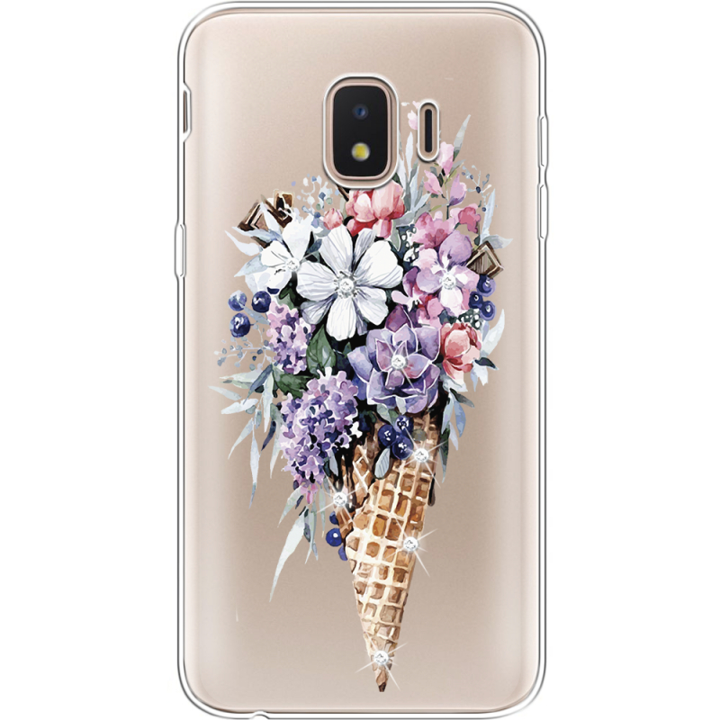 Чехол со стразами Samsung J260 Galaxy J2 Core Ice Cream Flowers
