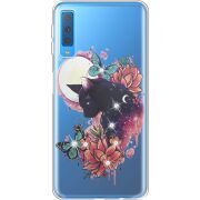 Чехол со стразами Samsung A750 Galaxy A7 2018 Cat in Flowers
