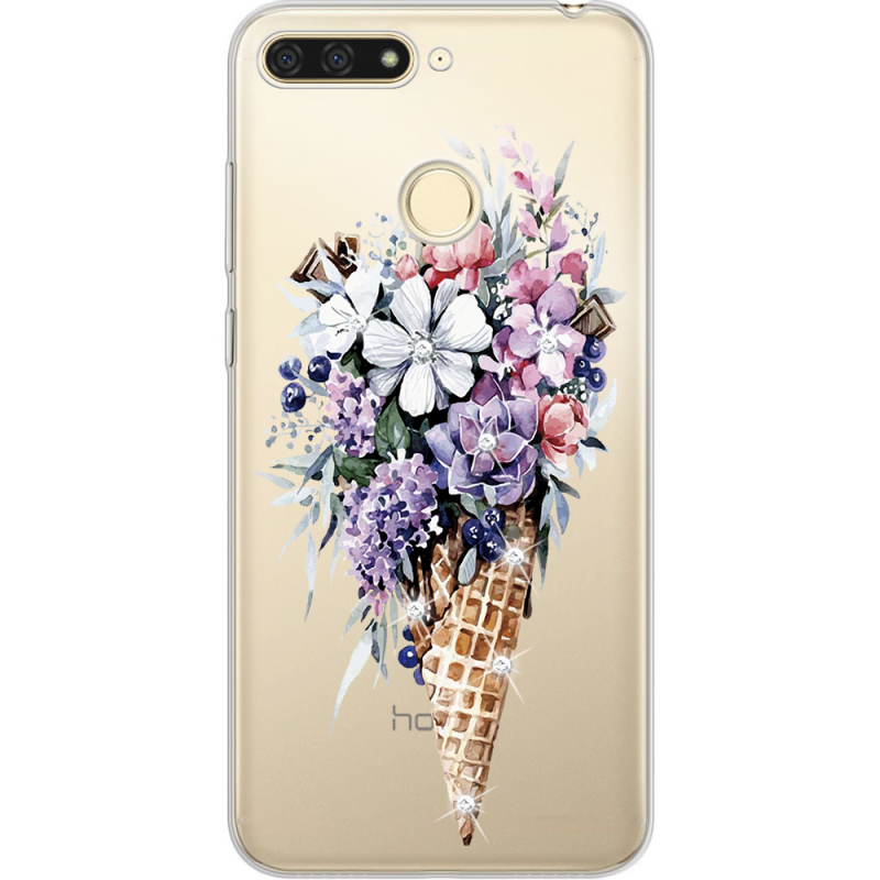 Чехол со стразами Honor 7C Ice Cream Flowers